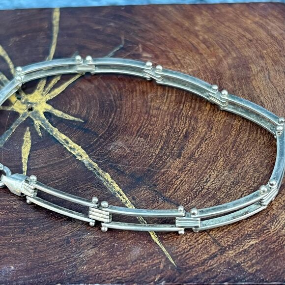 Vintage Silver Tennis Bracelet Gate Link Bracelet Vintage Modern Jewelry Gift - Picture 2 of 13